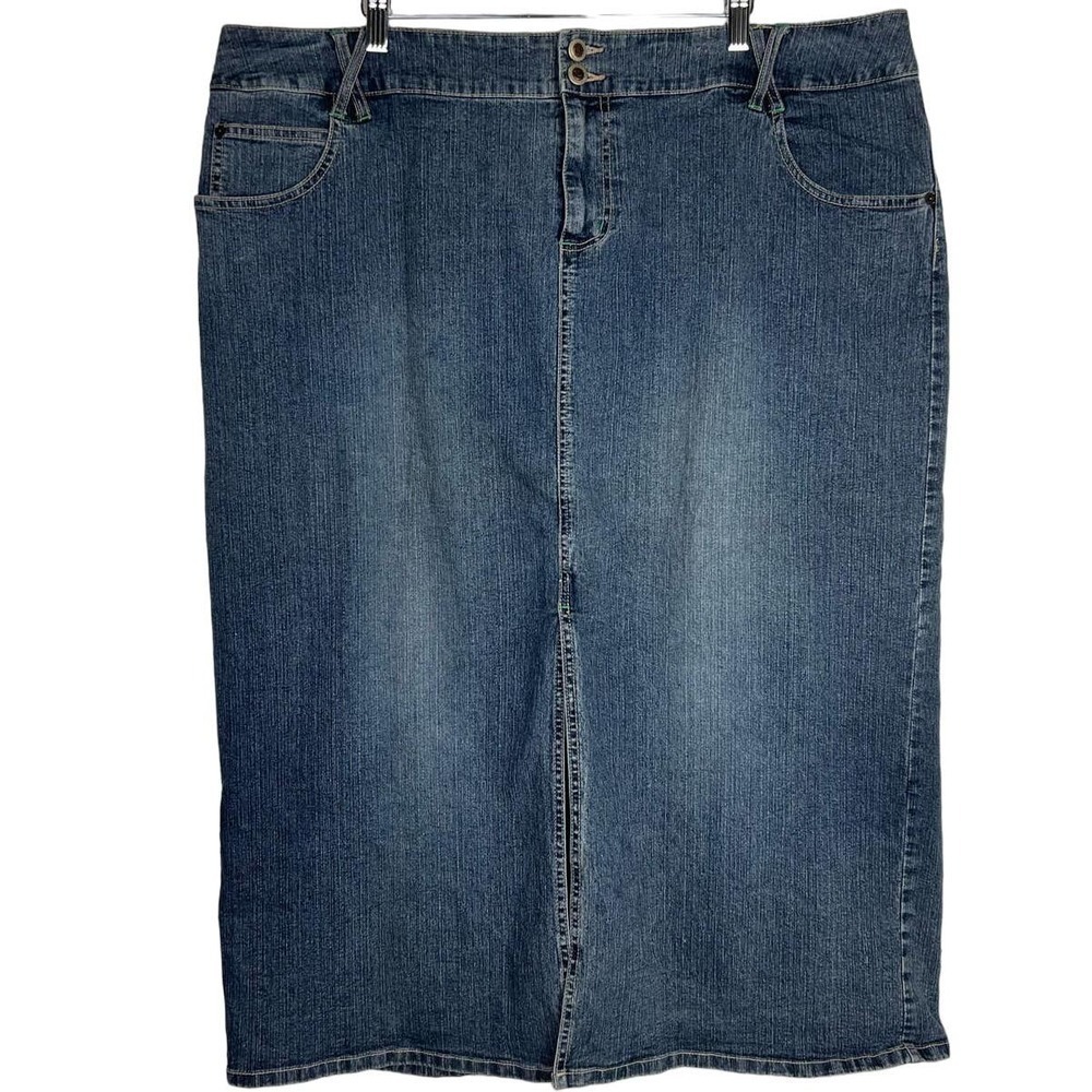 VTG Duck Head Denim Jean Maxi Skirt Size 22W Front Slit 5 Pocket Modest